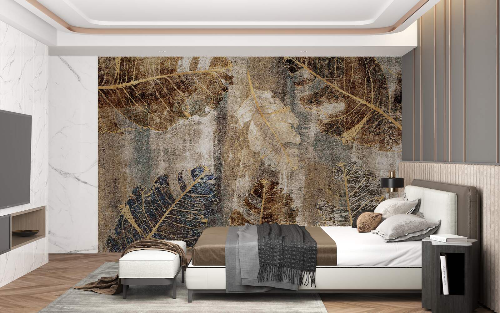 Fototapeta zlaté a čierne listy paprade