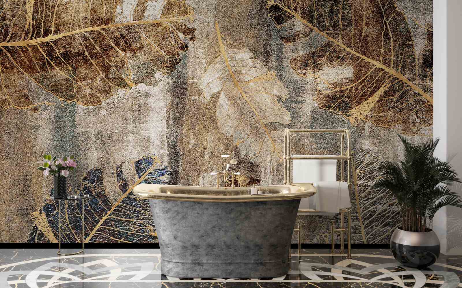 Fototapeta zlaté a čierne listy paprade