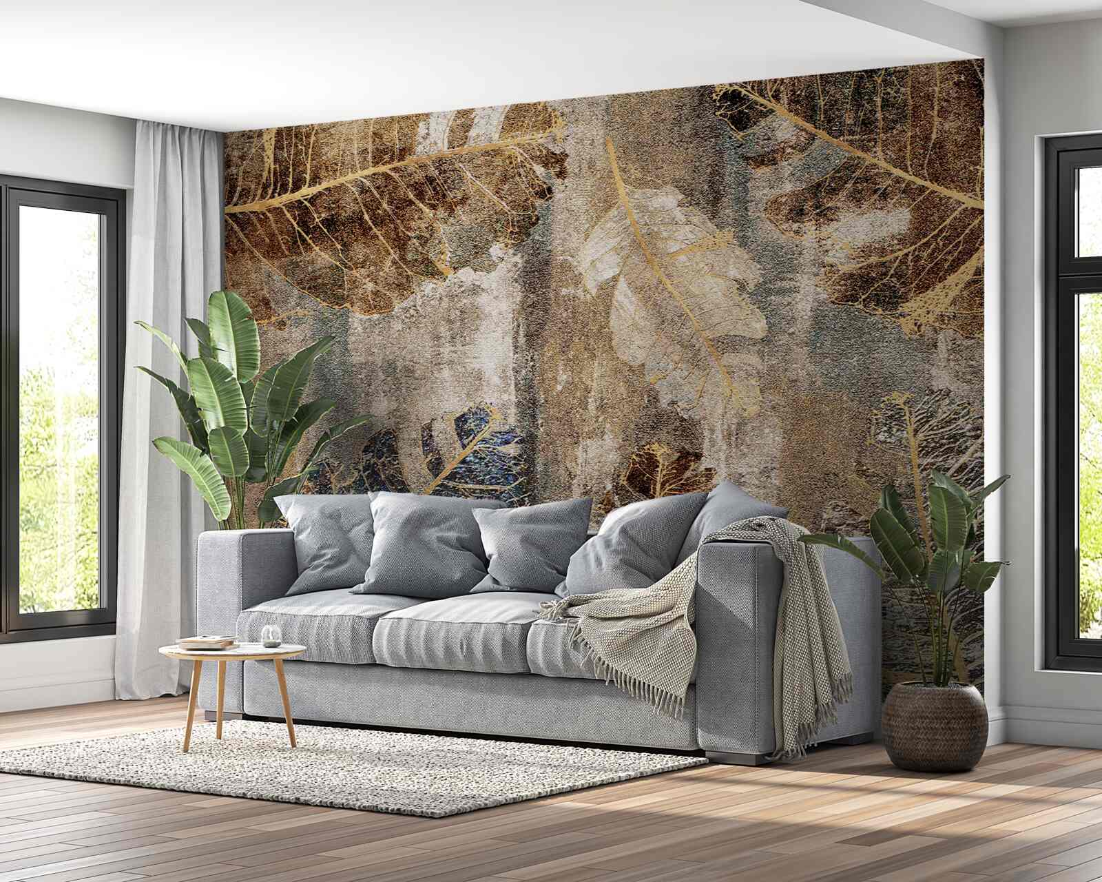 Fototapeta zlaté a čierne listy paprade