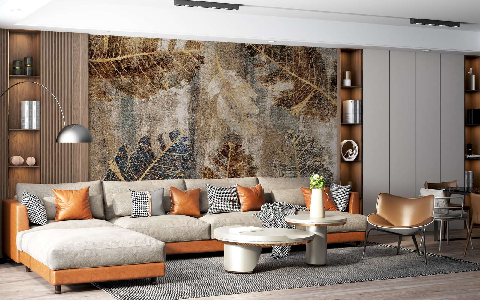 Fototapeta zlaté a čierne listy paprade