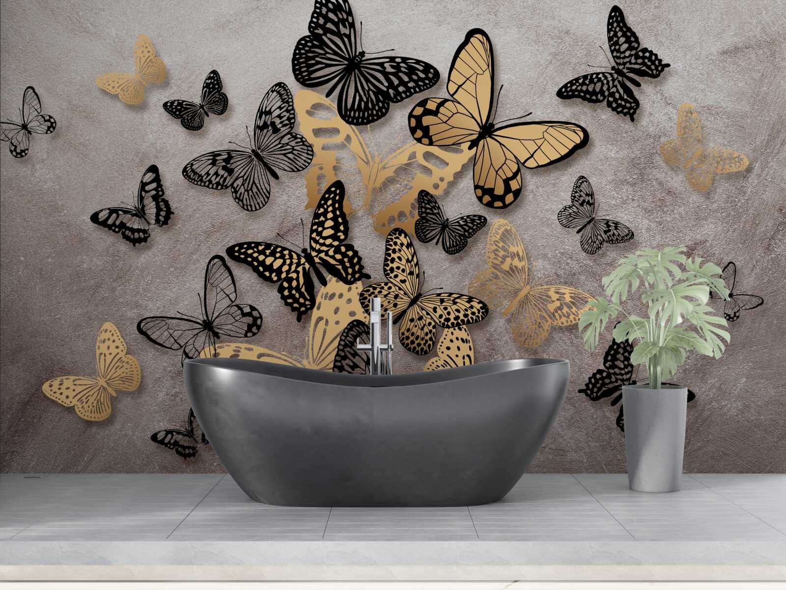 Fototapeta zlaté a čierne motýle stúpajú do vzduchu