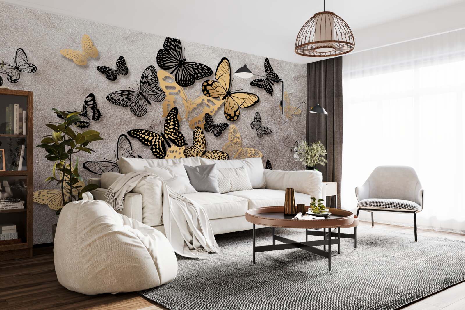 Fototapeta zlaté a čierne motýle stúpajú do vzduchu