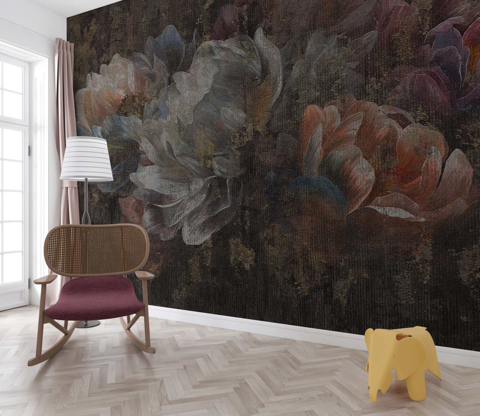 Fototapeta jesenné kvety v silnom daždi