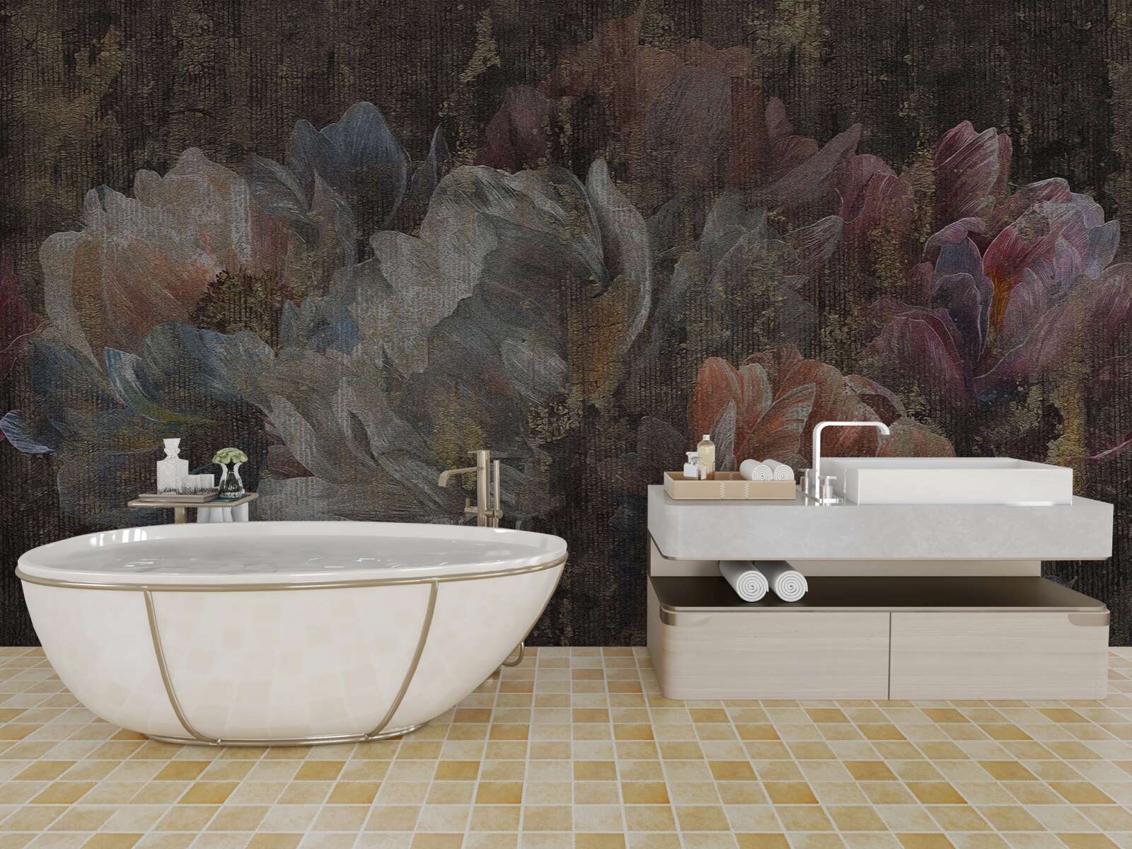 Fototapeta jesenné kvety v silnom daždi