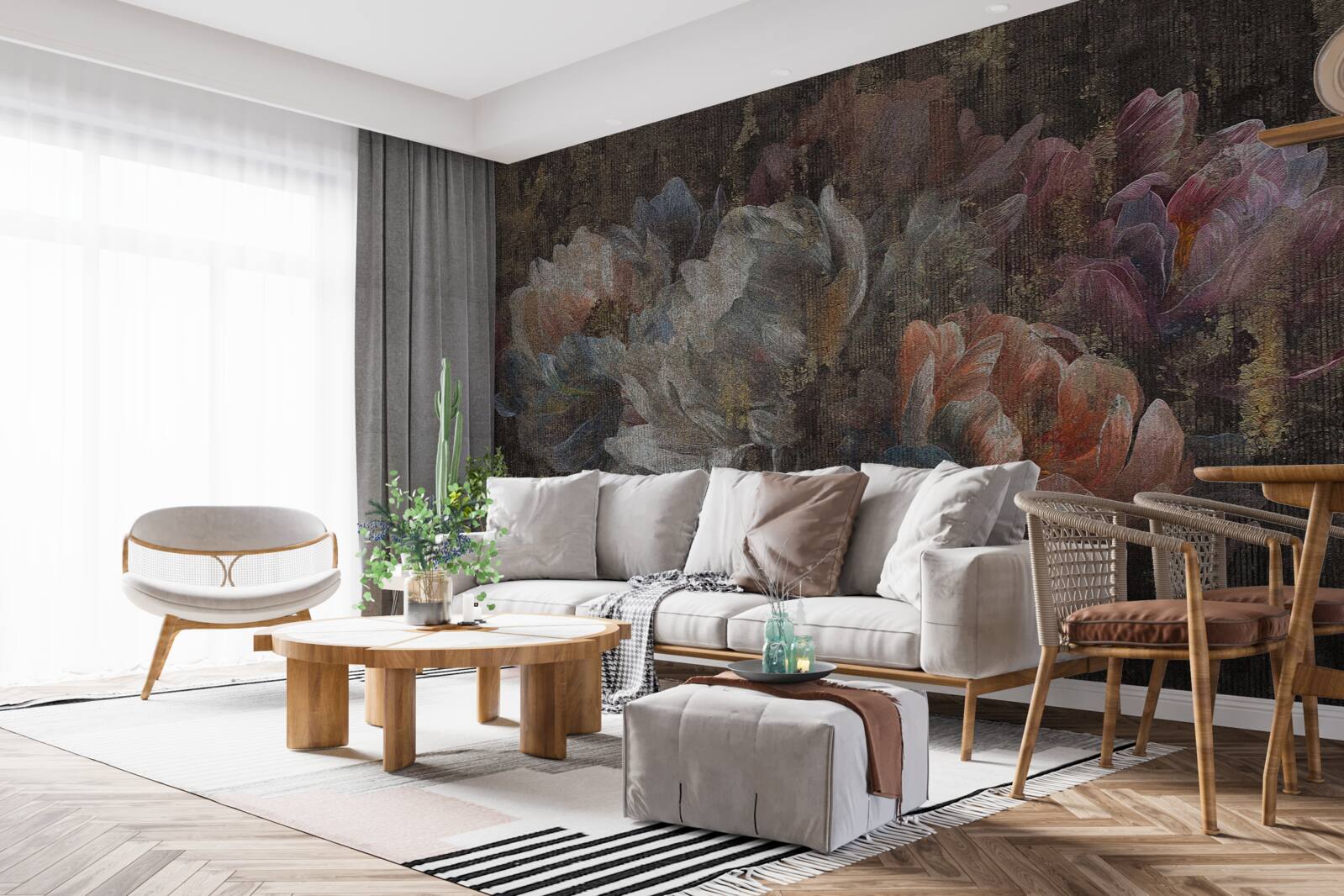 Fototapeta jesenné kvety v silnom daždi