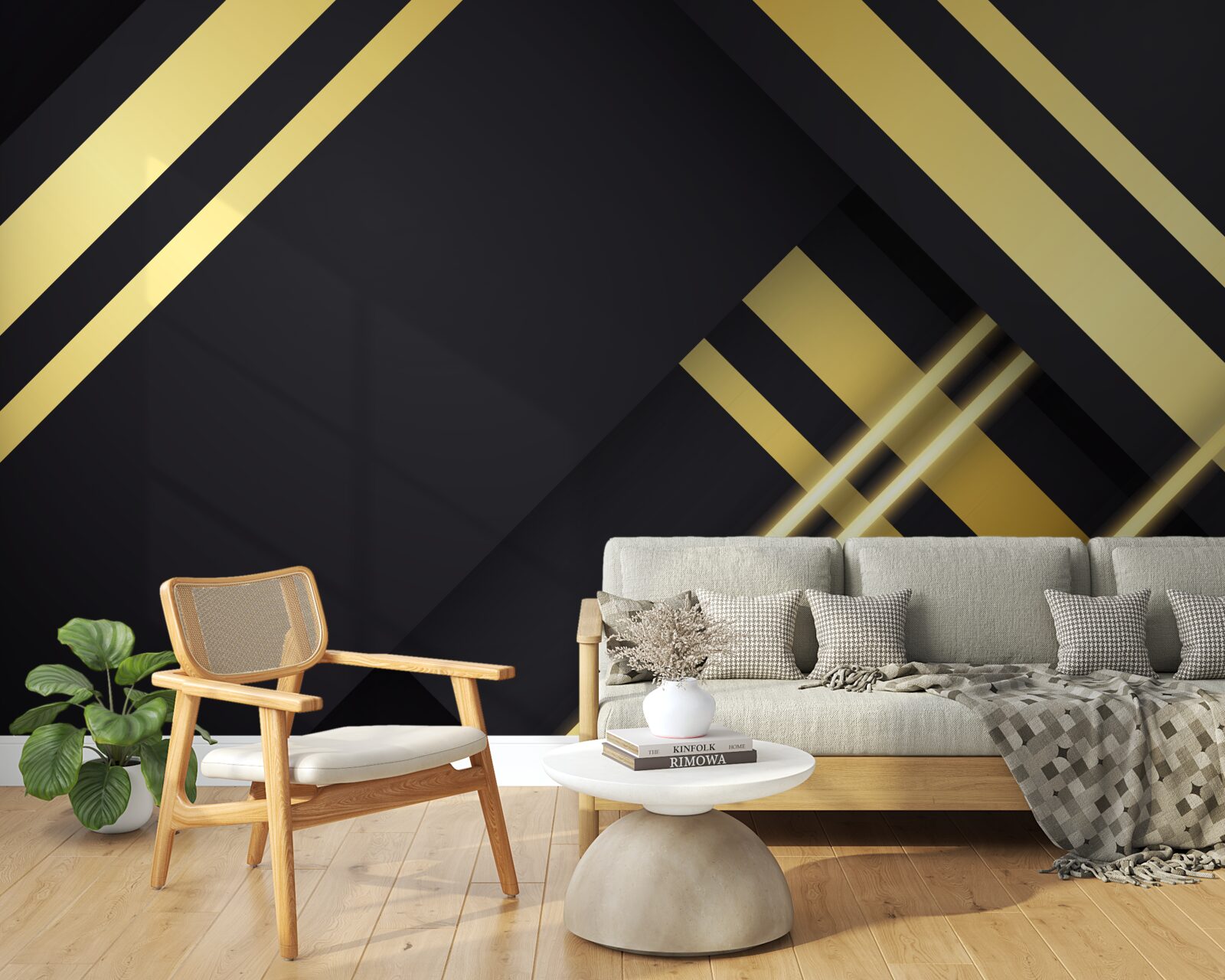 Fototapeta zlaté rovné čiary na čiernom pozadí