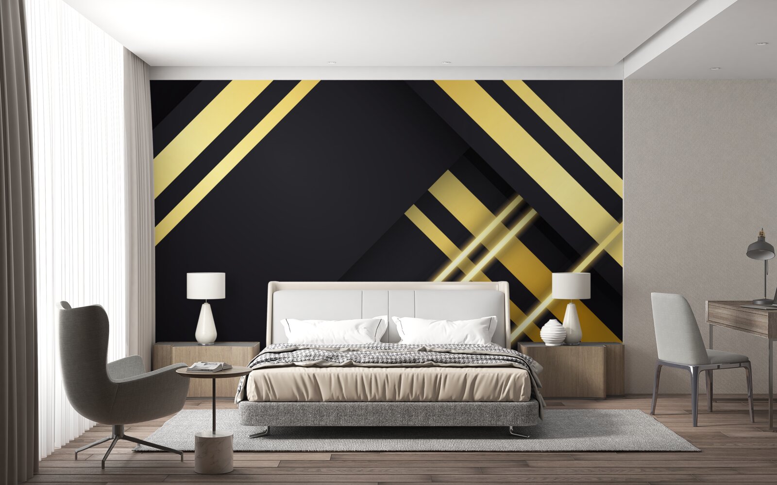 Fototapeta zlaté rovné čiary na čiernom pozadí