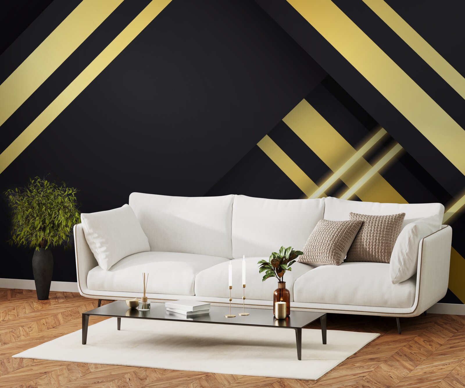 Fototapeta zlaté rovné čiary na čiernom pozadí