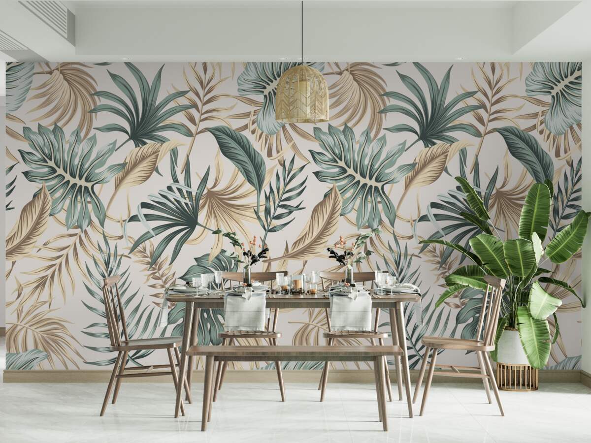 Fototapeta listy džungle v odtieňoch zelenej a zlatej