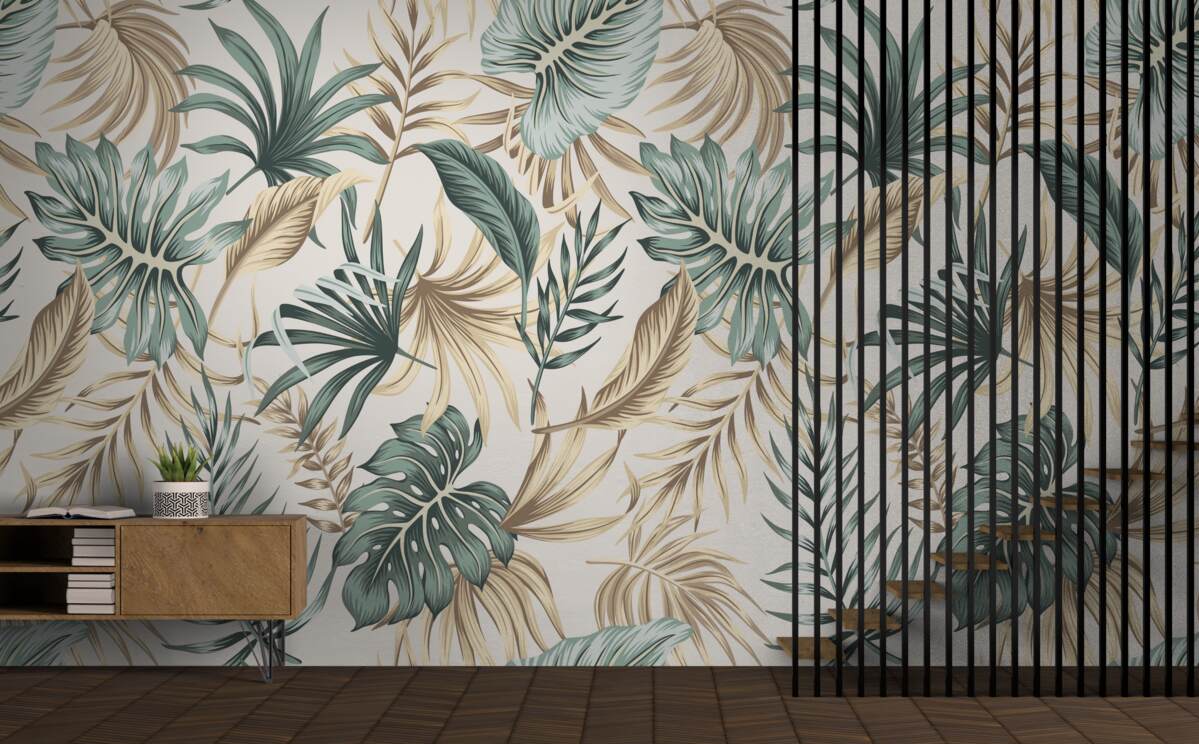 Fototapeta listy džungle v odtieňoch zelenej a zlatej