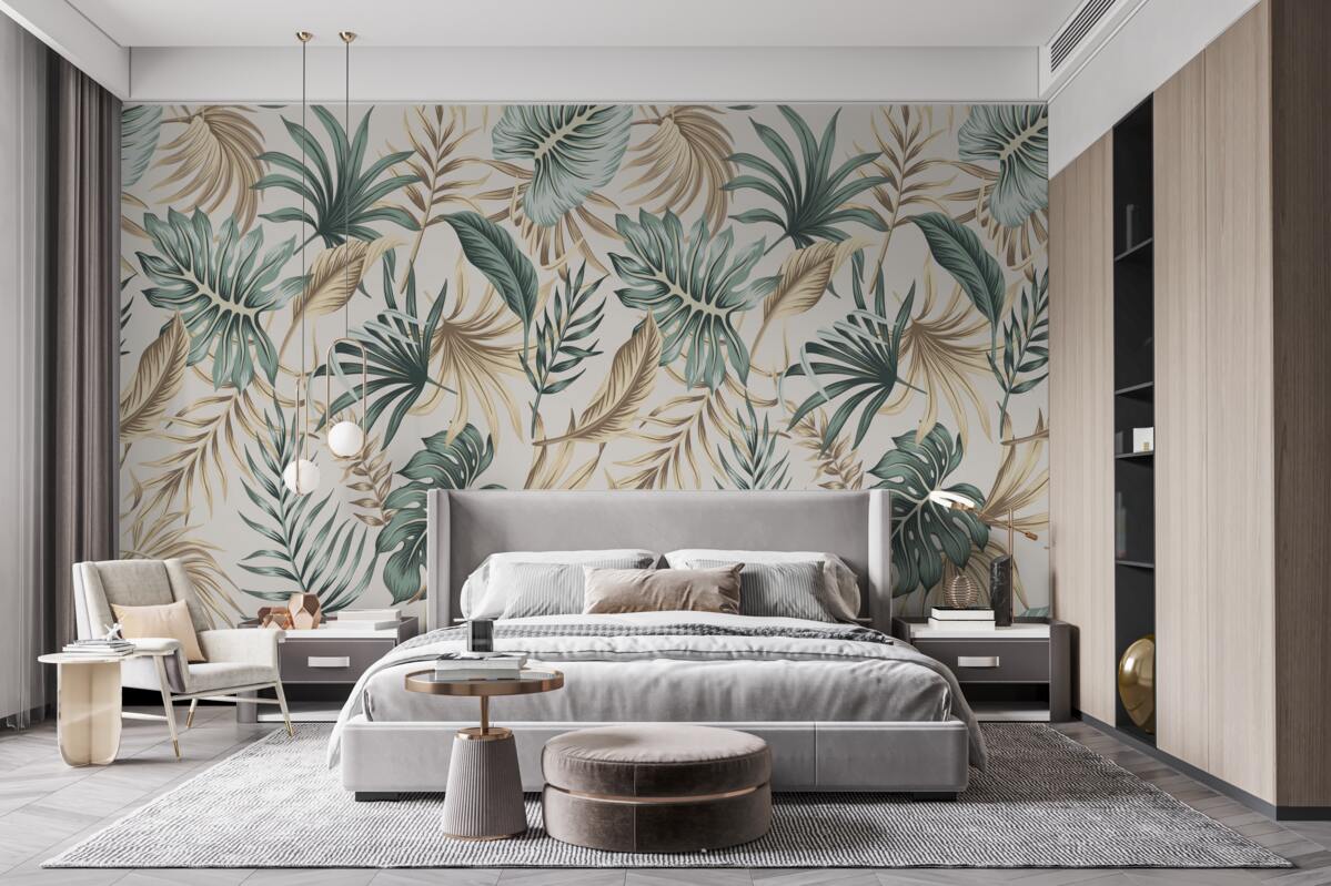 Fototapeta listy džungle v odtieňoch zelenej a zlatej