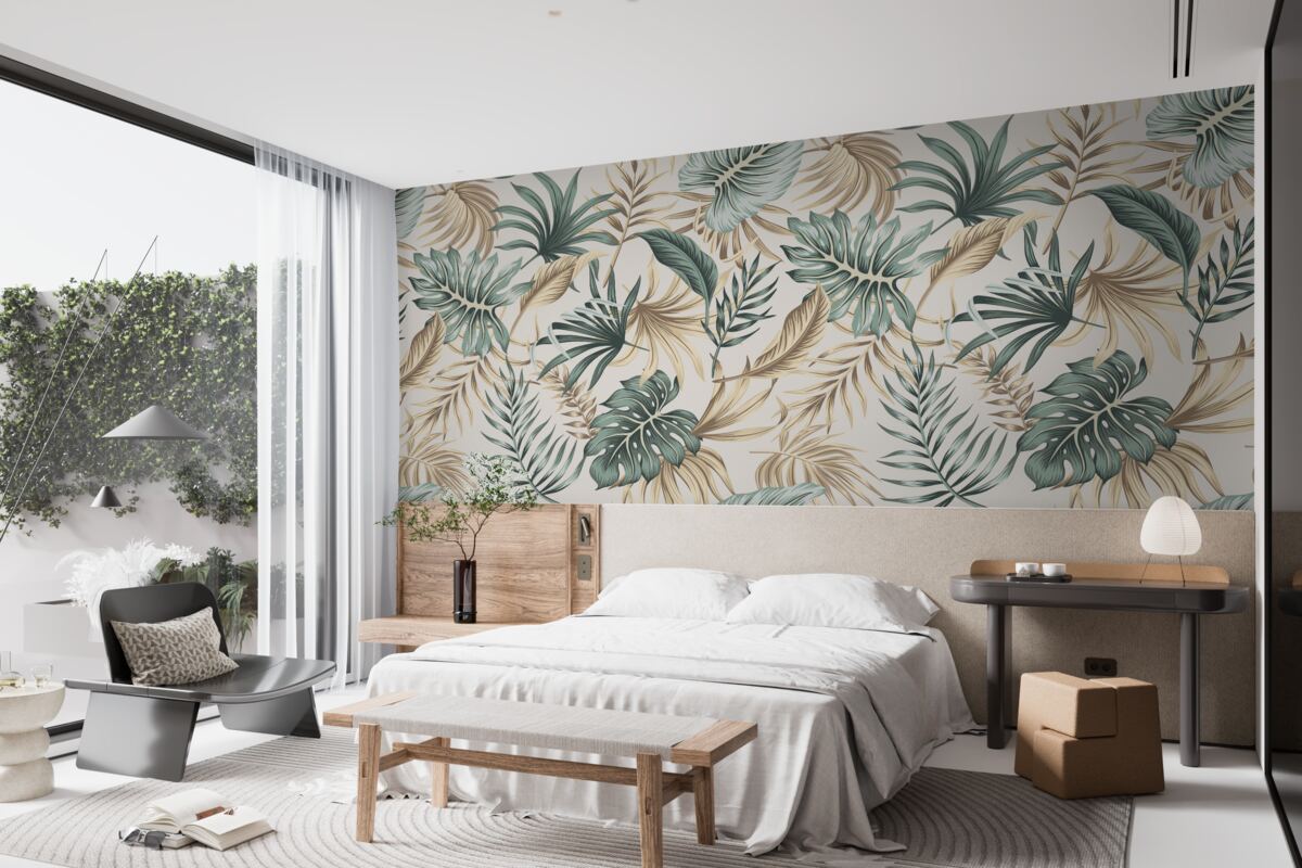 Fototapeta listy džungle v odtieňoch zelenej a zlatej