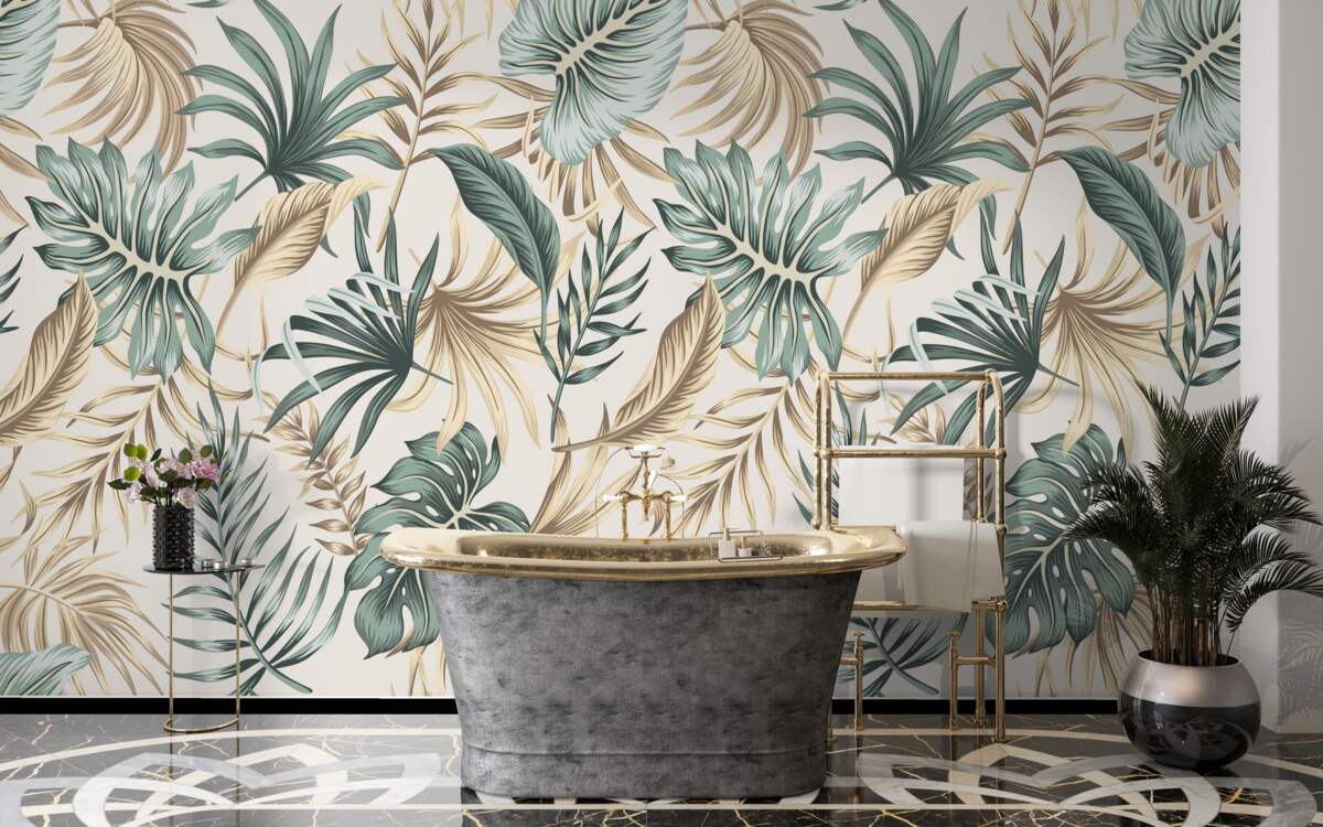 Fototapeta listy džungle v odtieňoch zelenej a zlatej