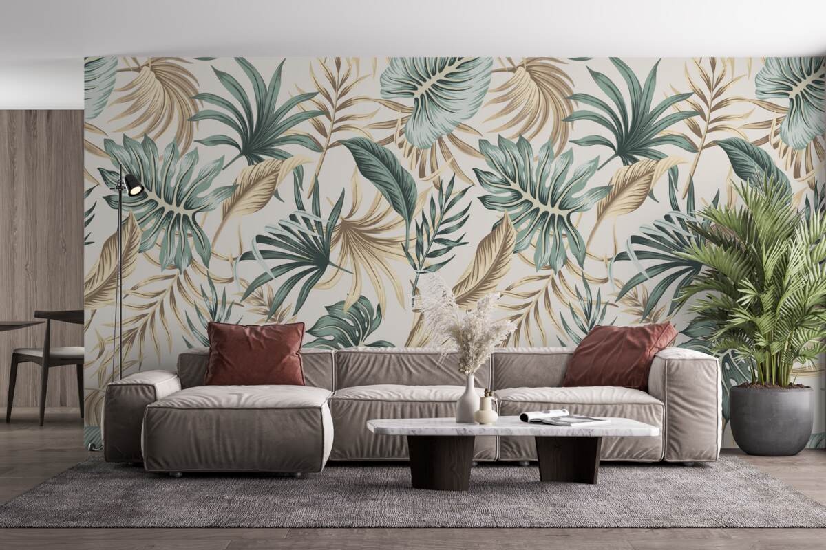 Fototapeta listy džungle v odtieňoch zelenej a zlatej