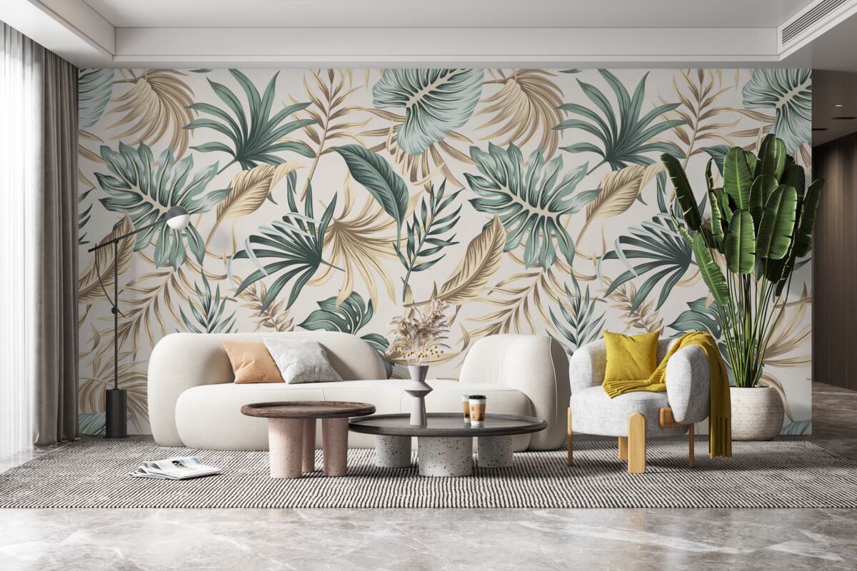 Fototapeta listy džungle v odtieňoch zelenej a zlatej