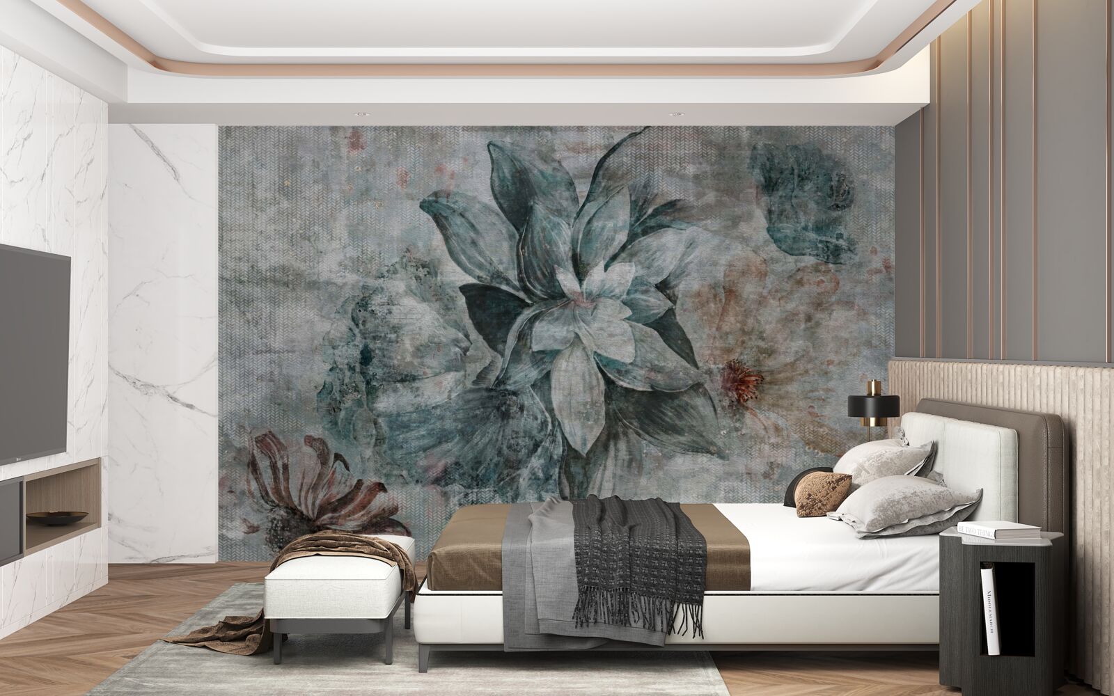 Fototapeta bielo-modrý kvet na rozostrenom pozadí