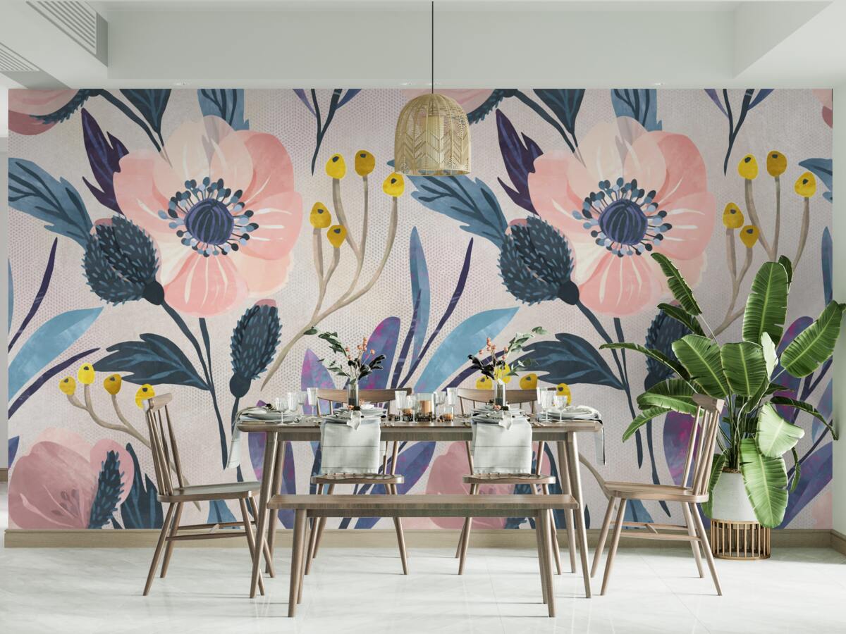 Fototapeta ružové maky medzi listami