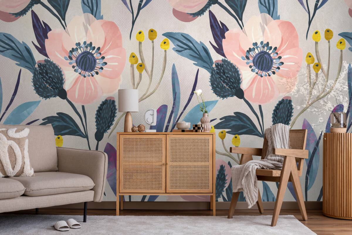 Fototapeta ružové maky medzi listami