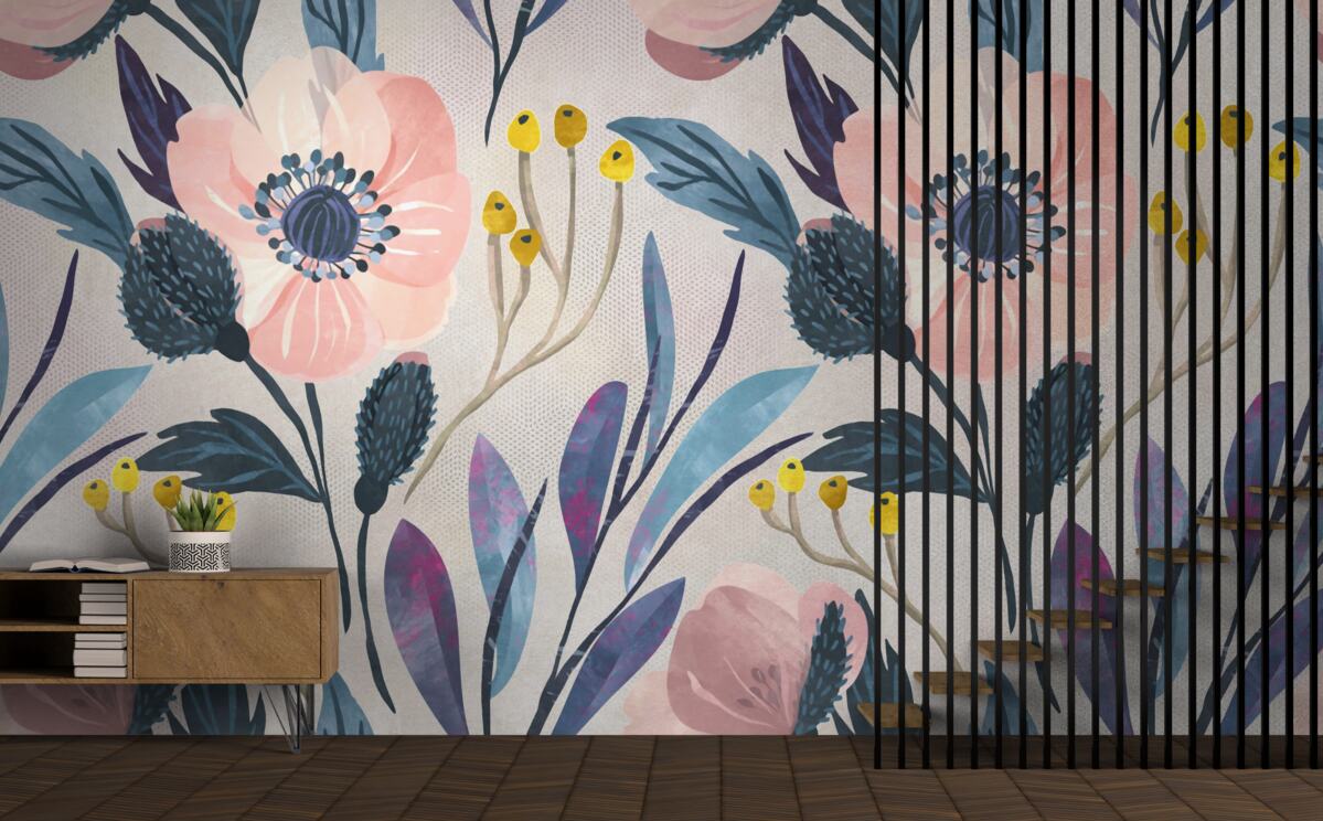 Fototapeta ružové maky medzi listami