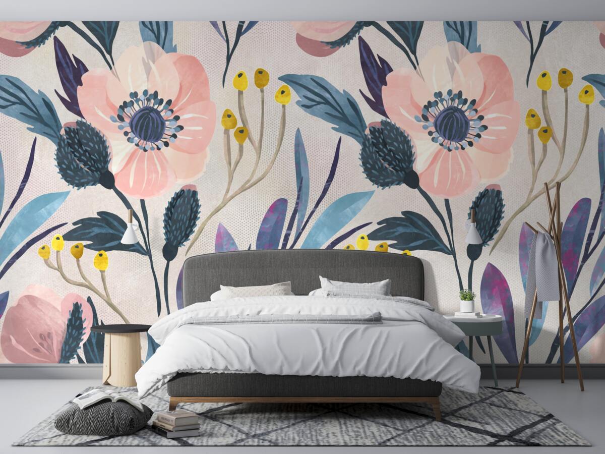 Fototapeta ružové maky medzi listami