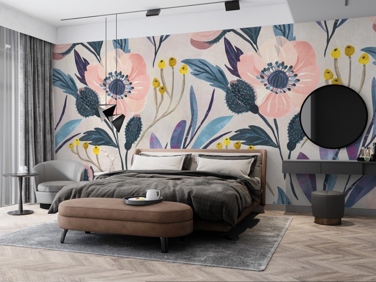 Fototapeta ružové maky medzi listami