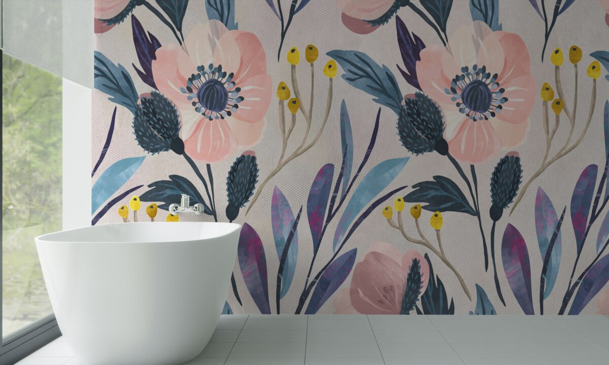 Fototapeta ružové maky medzi listami