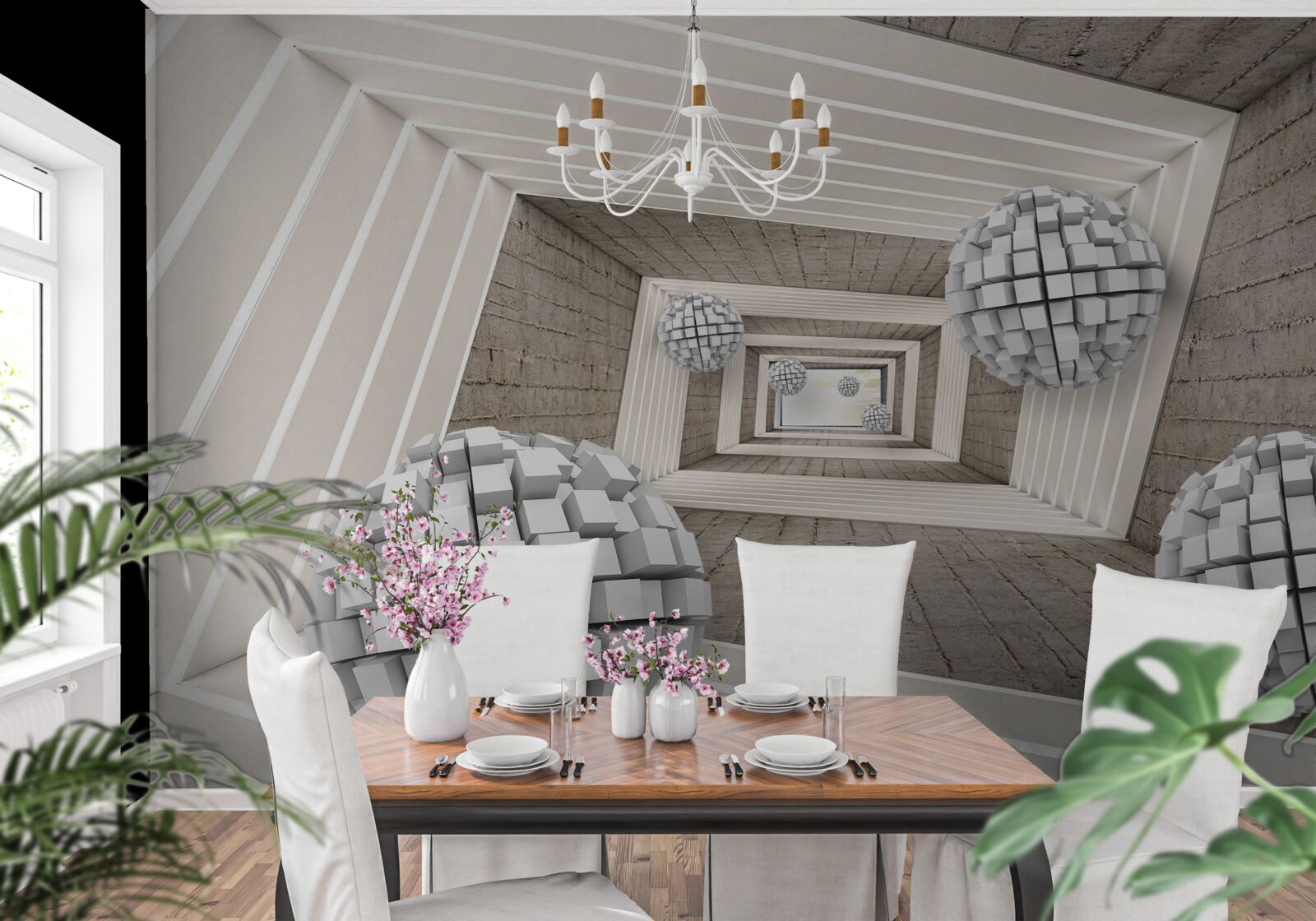 Fototapeta gule z kociek a nekonečná chodba