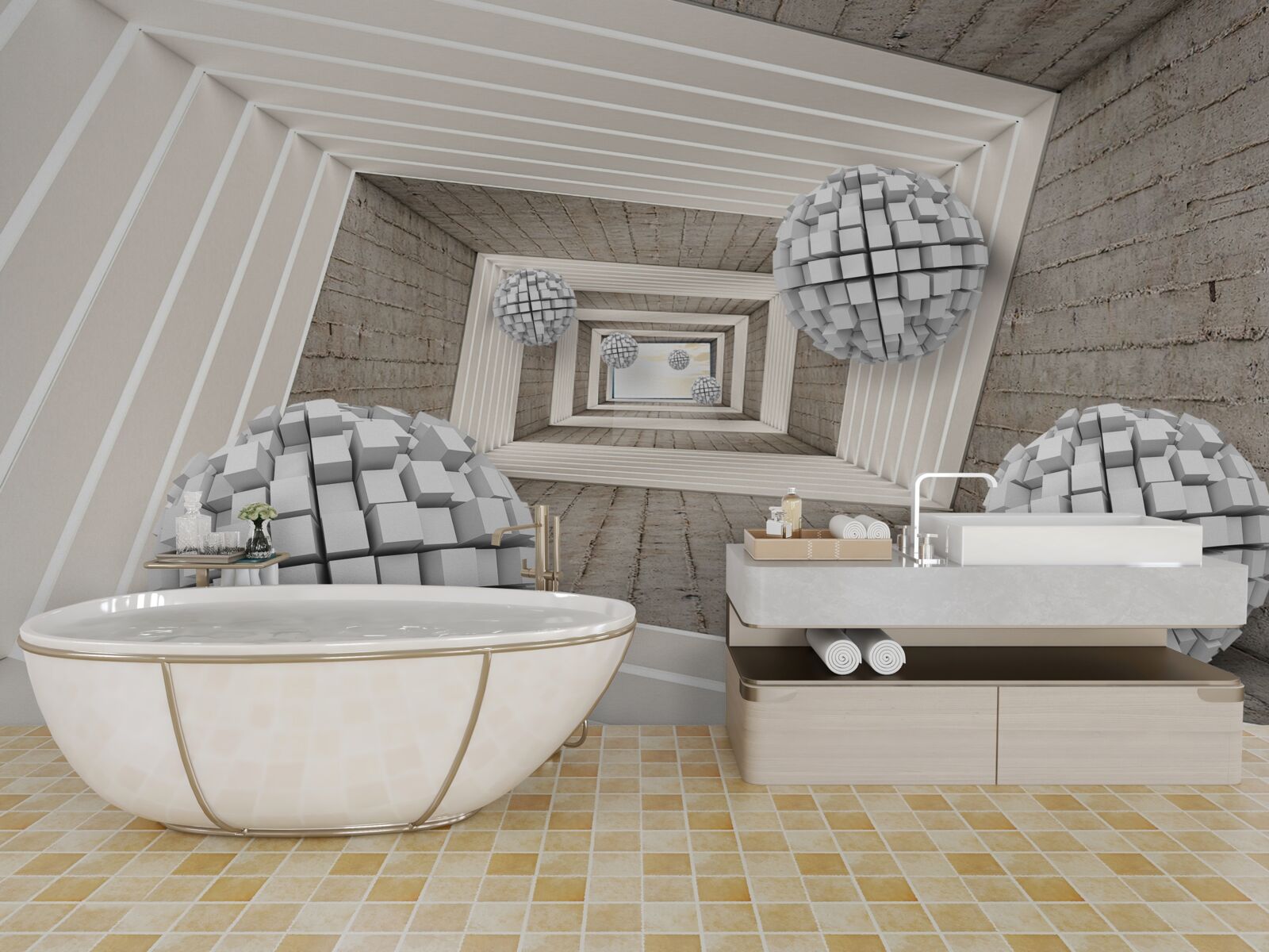 Fototapeta gule z kociek a nekonečná chodba