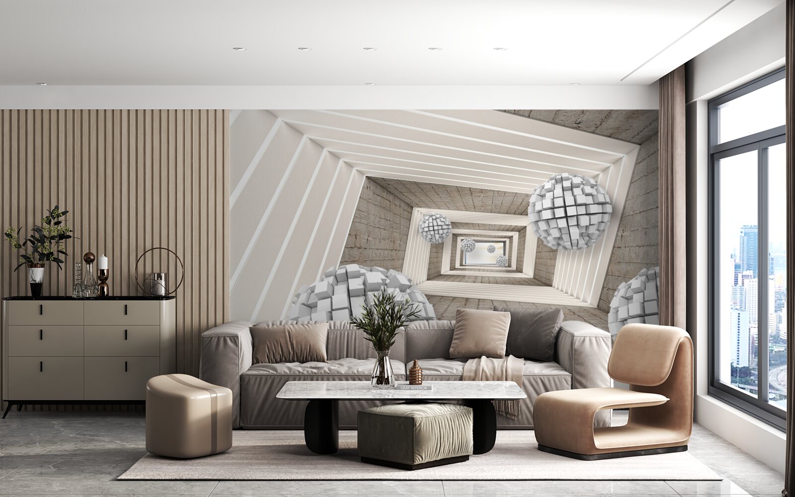 Fototapeta gule z kociek a nekonečná chodba