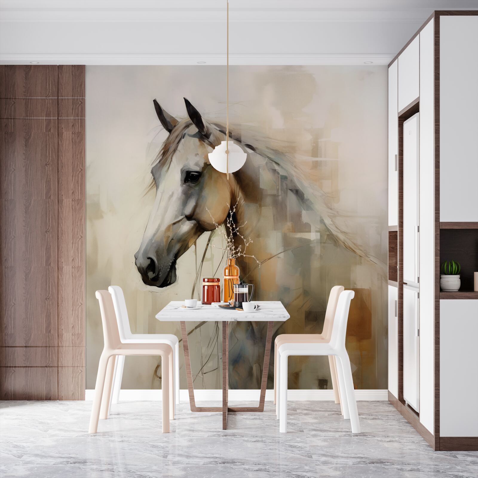 Fototapeta exotický snehobiely kôň s bujnou hrivou