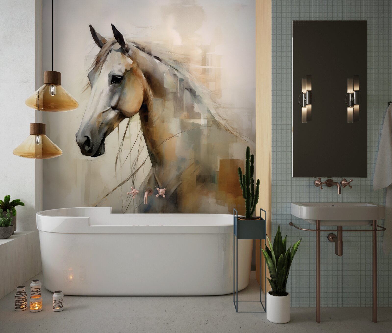 Fototapeta exotický snehobiely kôň s bujnou hrivou