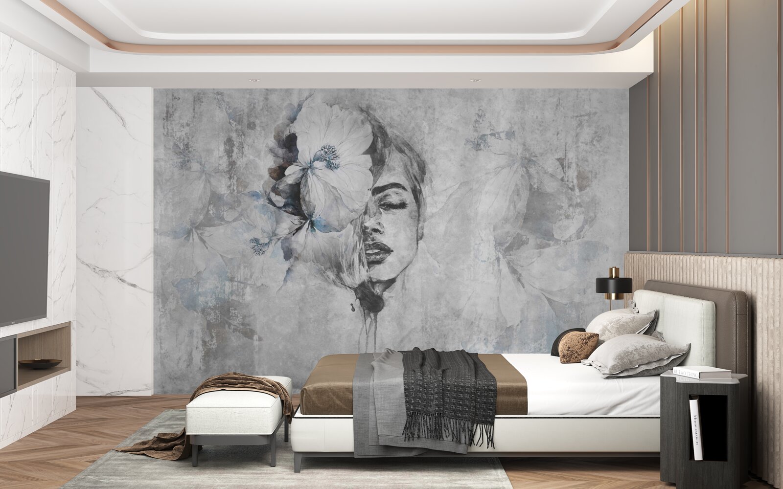 Fototapeta obrázok dievčaťa na sivom pozadí