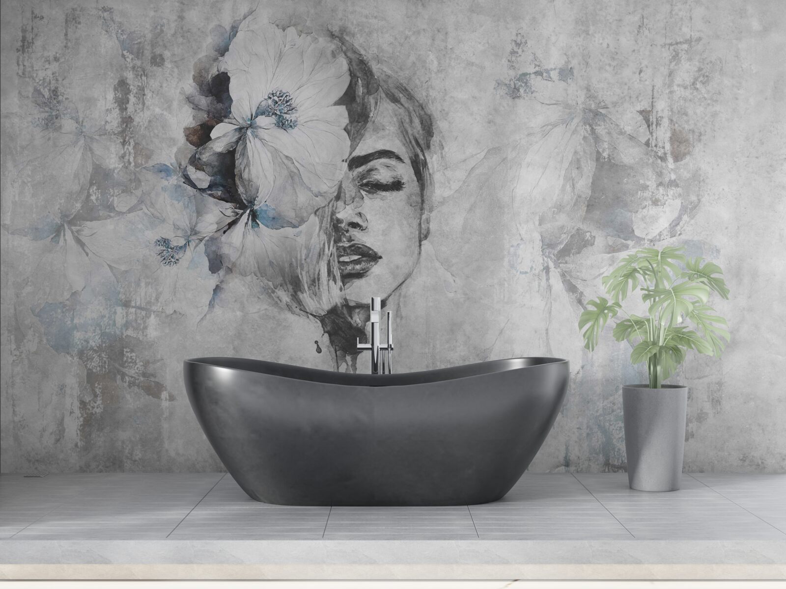 Fototapeta obrázok dievčaťa na sivom pozadí