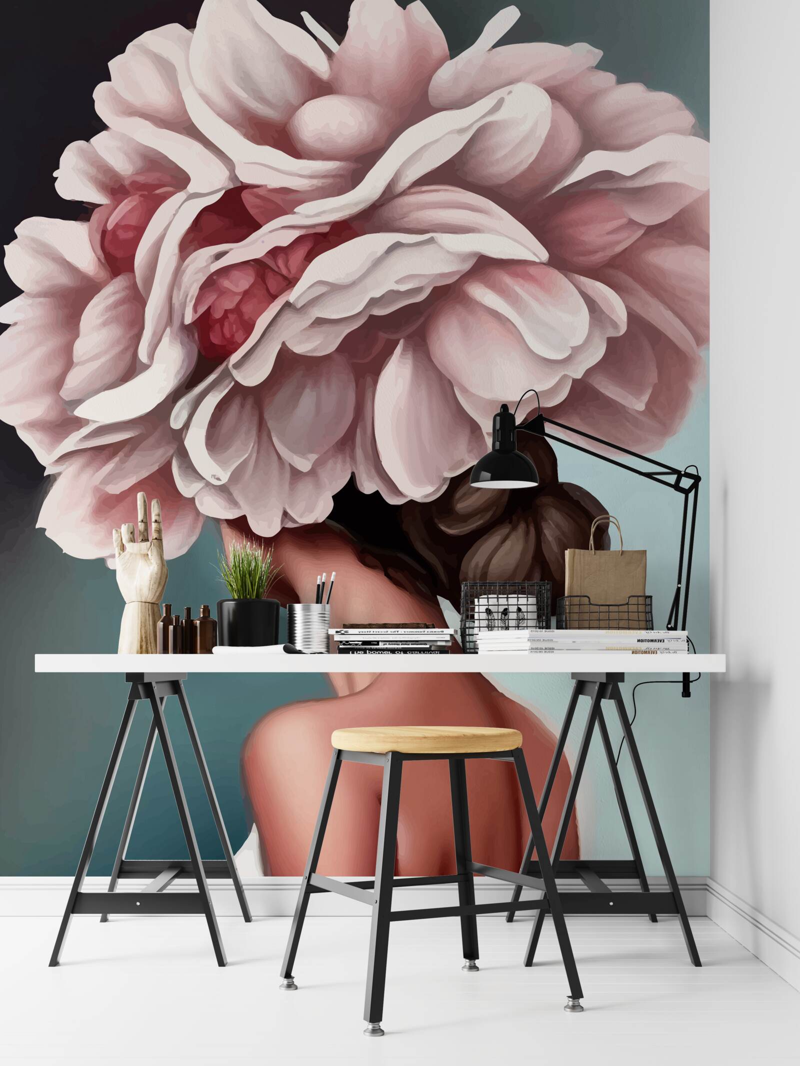 Fototapeta dievča, ktorej vlasy boli nahradené kvetmi