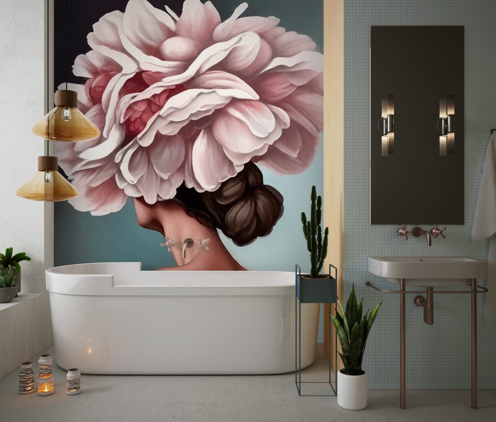 Fototapeta dievča, ktorej vlasy boli nahradené kvetmi