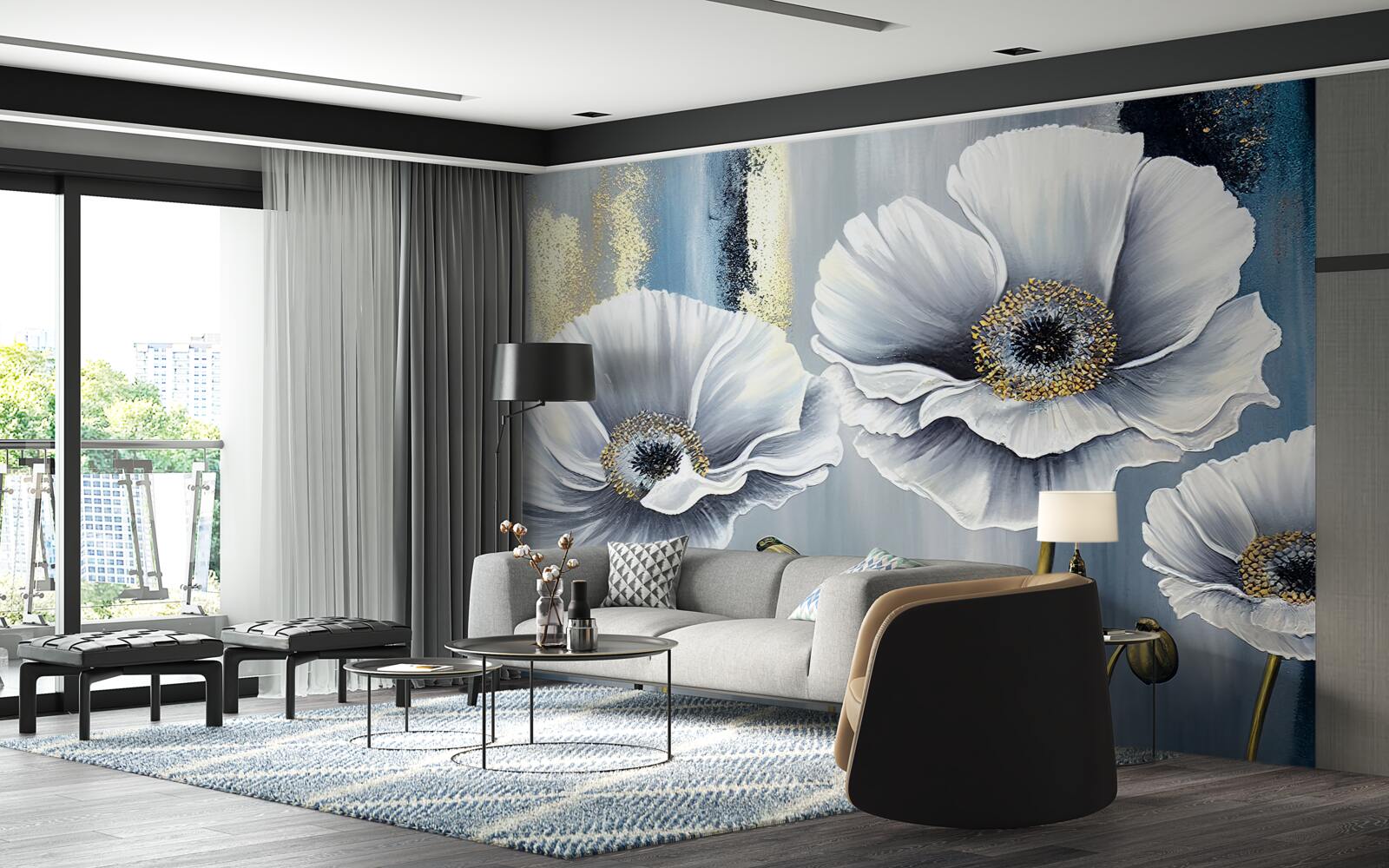 Fototapeta lesklé biele hlávky rozkvitnutých makovíc