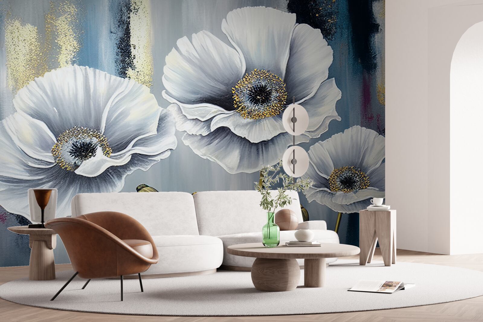 Fototapeta lesklé biele hlávky rozkvitnutých makovíc