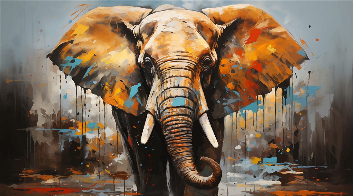 Fototapeta maľovaný obraz veľkého slona s kly