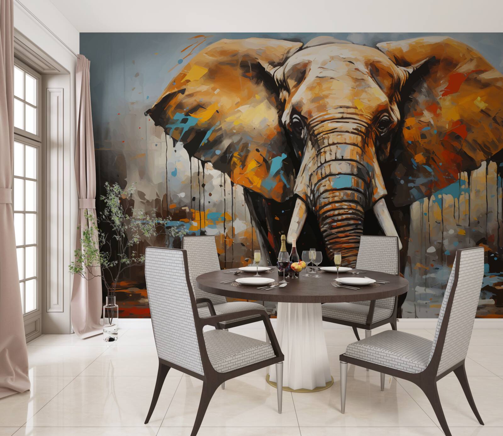 Fototapeta maľovaný obraz veľkého slona s kly