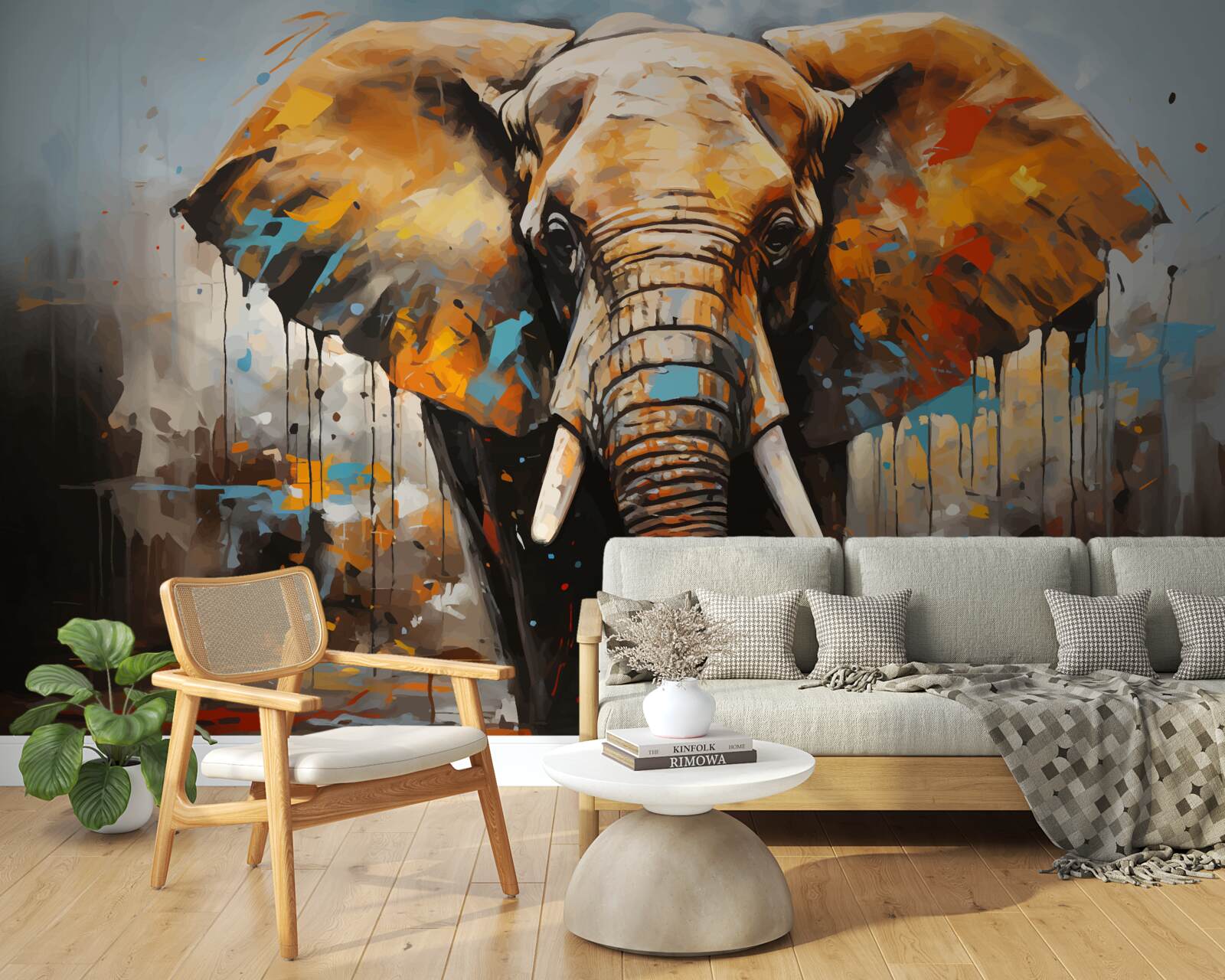 Fototapeta maľovaný obraz veľkého slona s kly