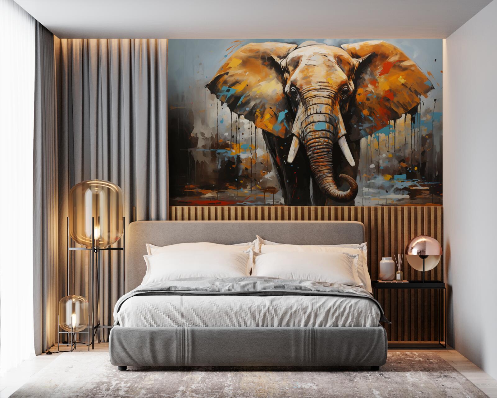 Fototapeta maľovaný obraz veľkého slona s kly