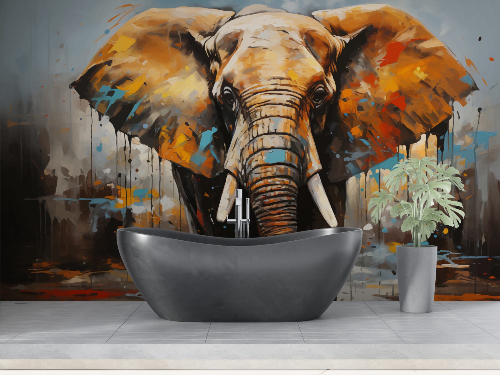 Fototapeta maľovaný obraz veľkého slona s kly