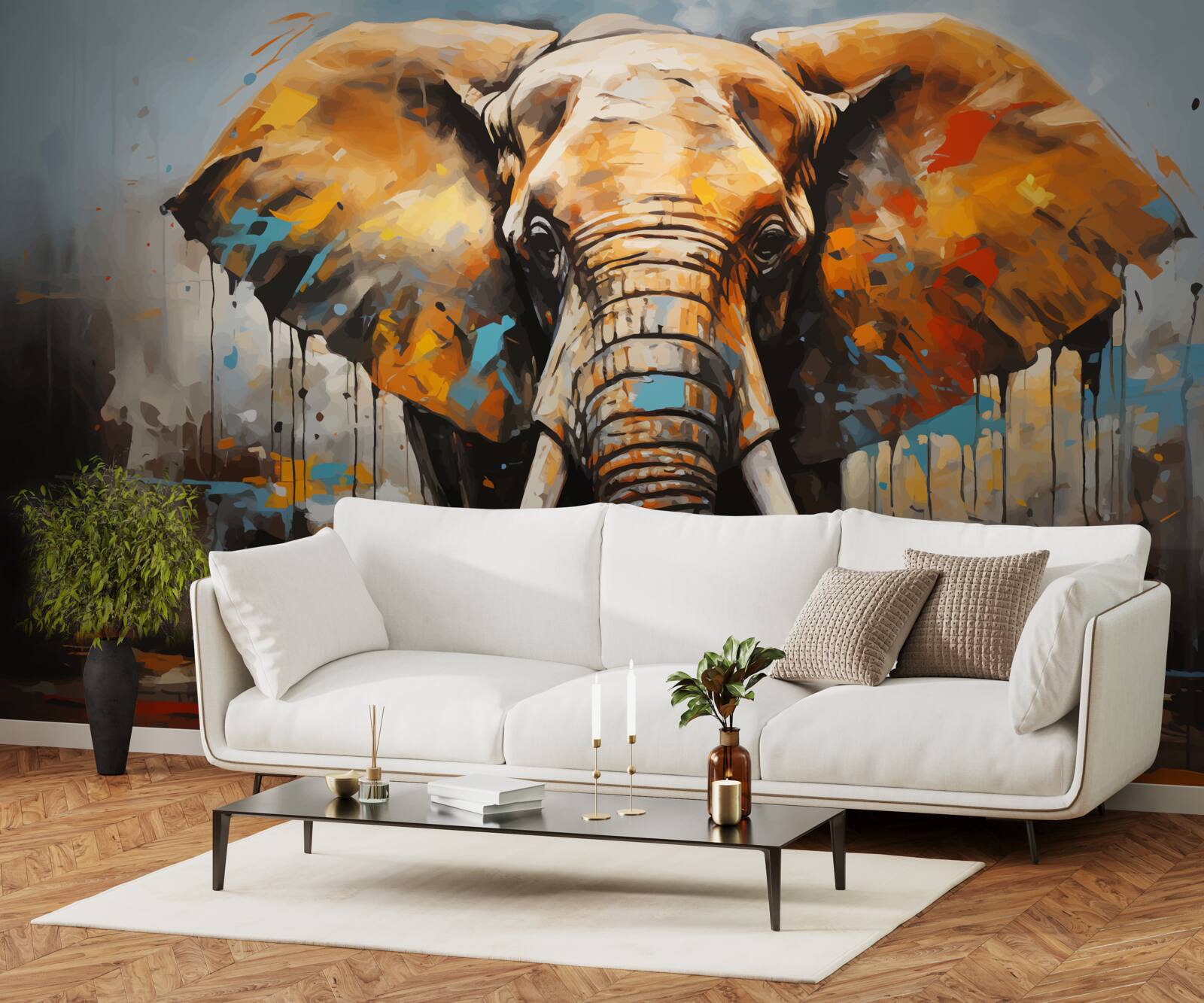 Fototapeta maľovaný obraz veľkého slona s kly