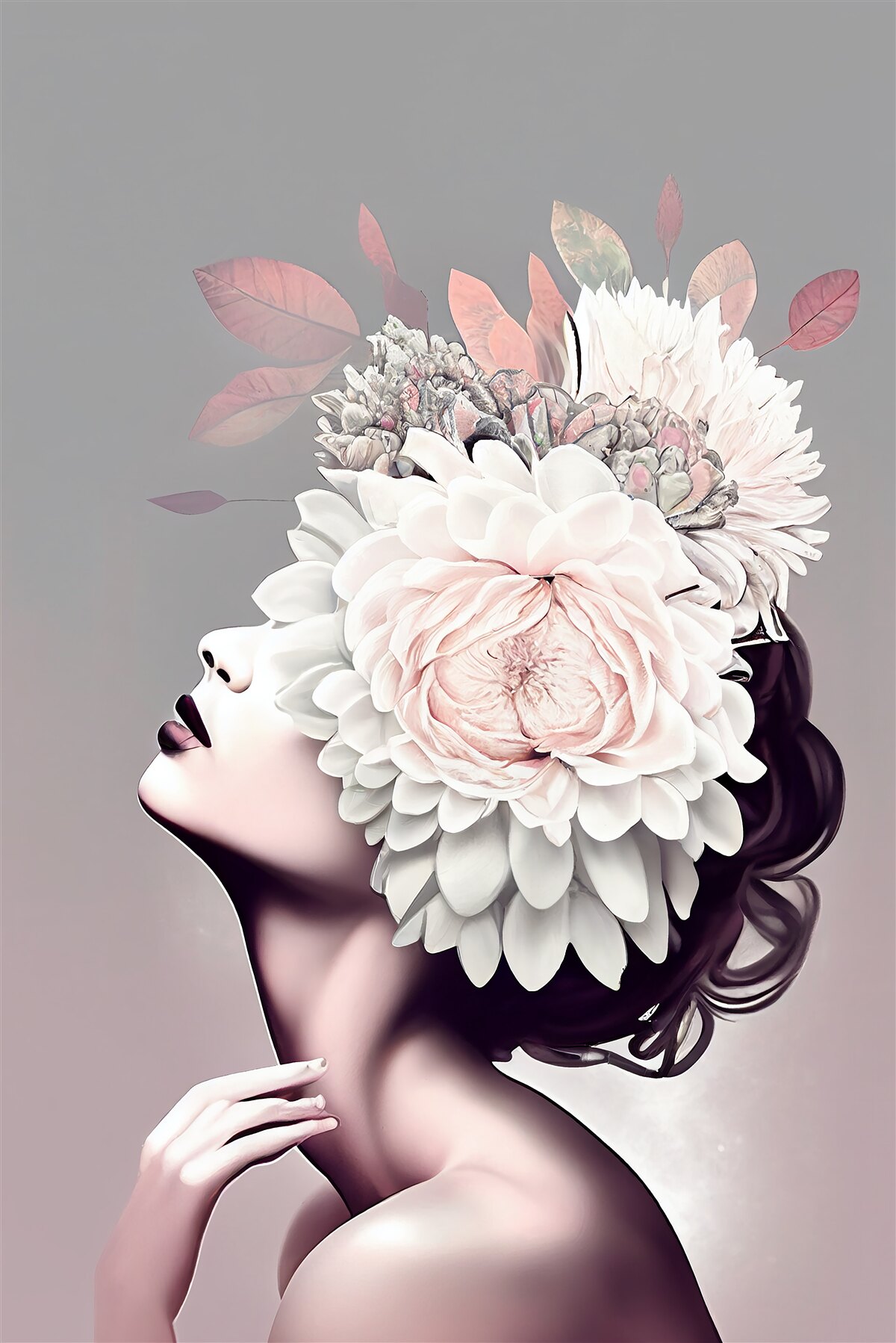 Fototapeta mladá dáma s kvetmi zdobiacimi vlasy