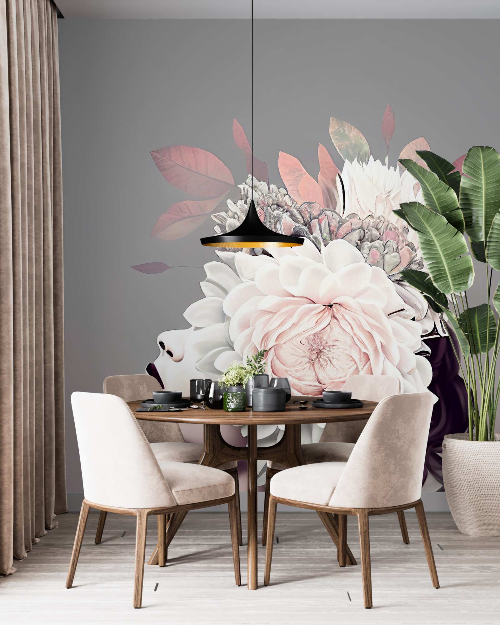 Fototapeta mladá dáma s kvetmi zdobiacimi vlasy