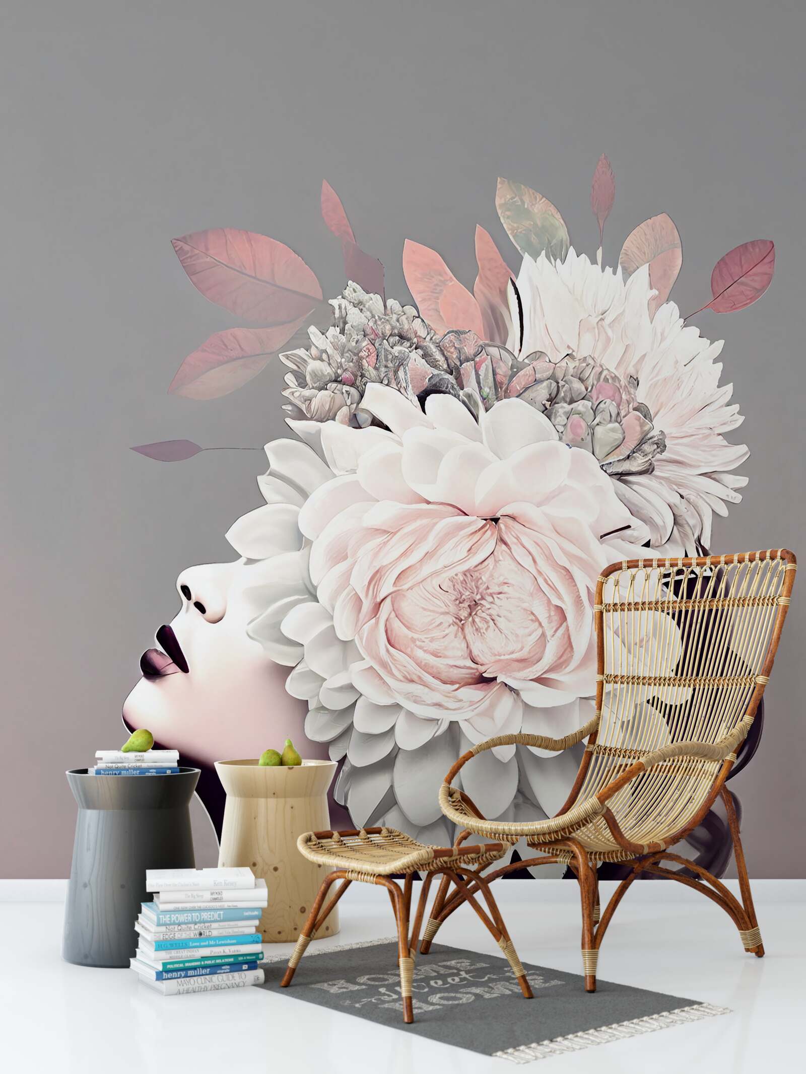 Fototapeta mladá dáma s kvetmi zdobiacimi vlasy