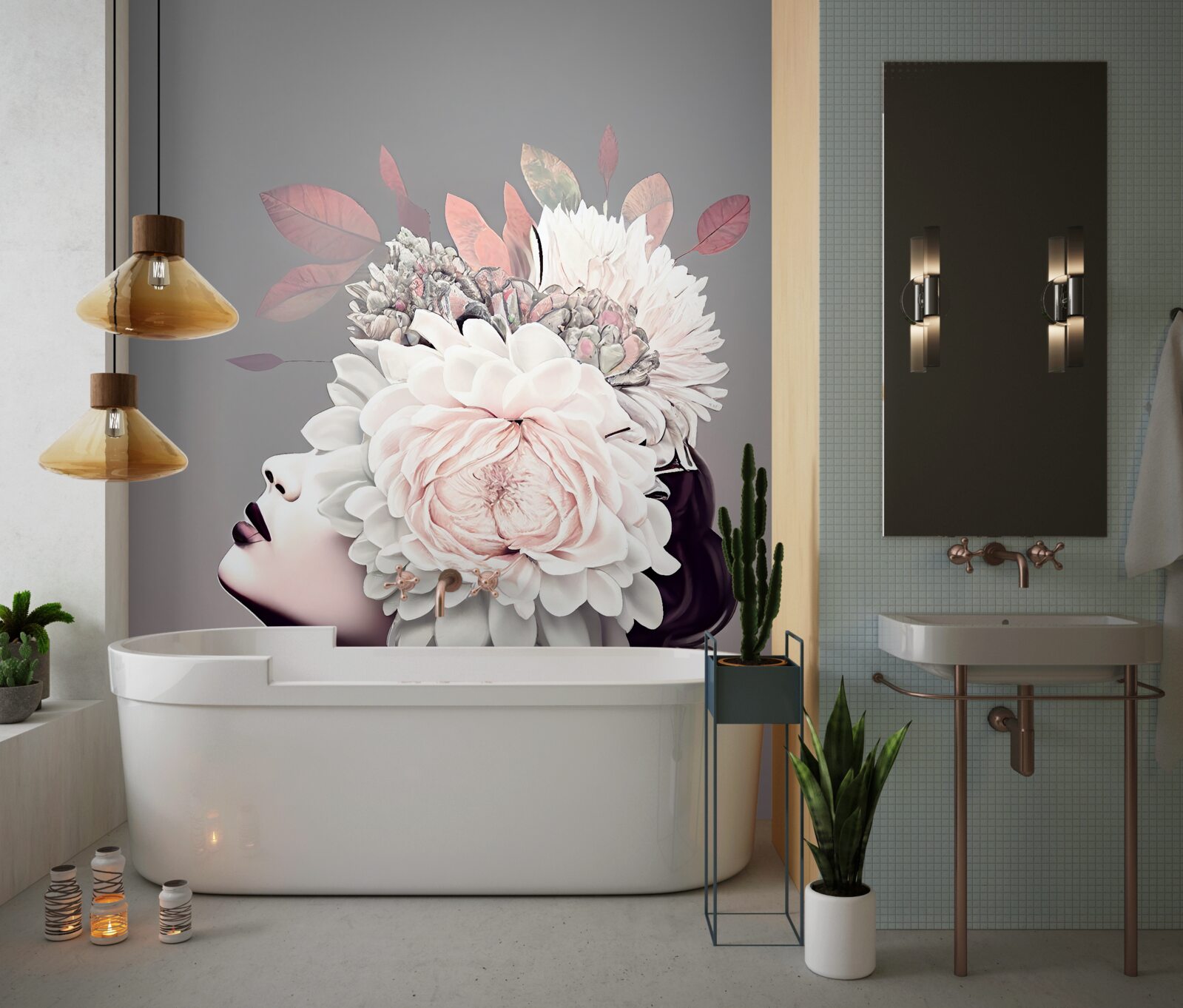 Fototapeta mladá dáma s kvetmi zdobiacimi vlasy