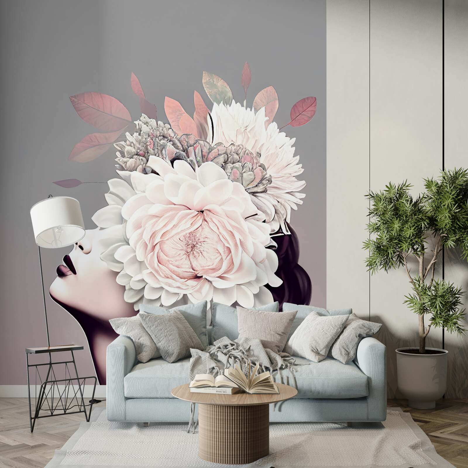 Fototapeta mladá dáma s kvetmi zdobiacimi vlasy