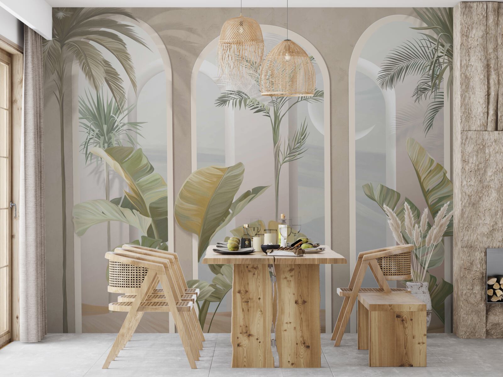 Fototapeta palmy a paprade pod vysokými oblúkmi