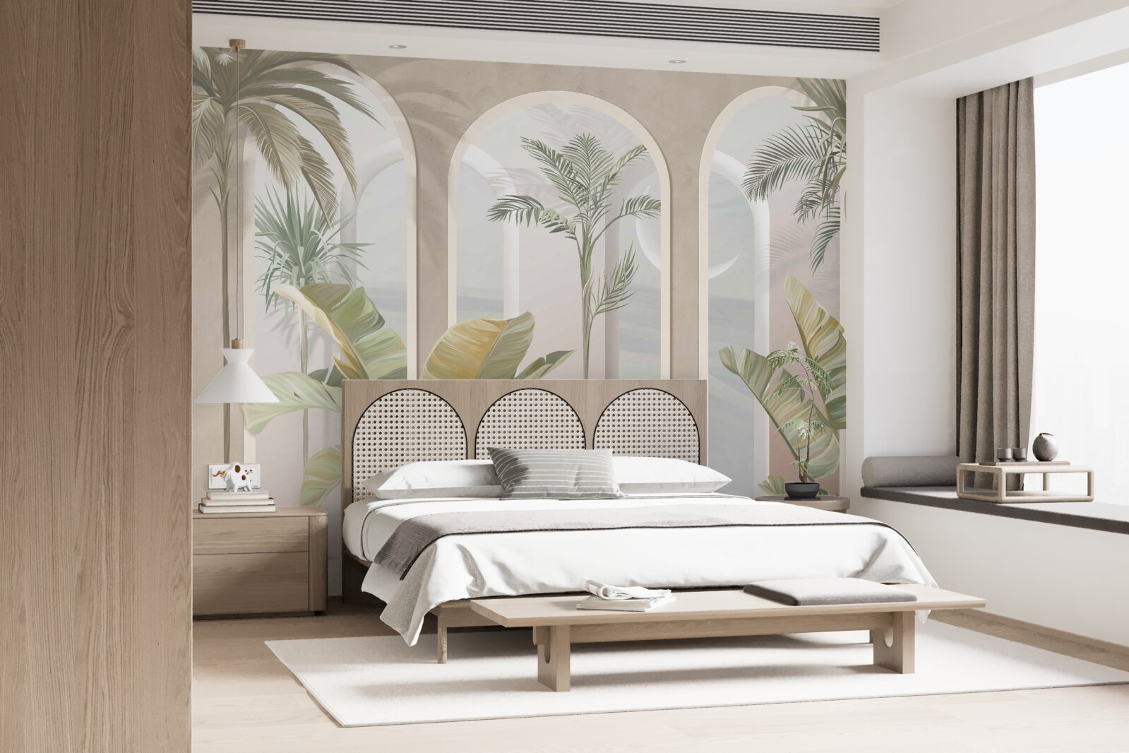 Fototapeta palmy a paprade pod vysokými oblúkmi